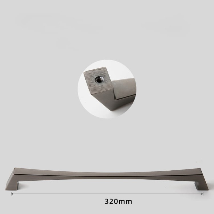 Möbelgriff Peral – moderner eleganter Griff in gebürstetem Gold, Gold, Schwarz, Perlgrau und gebürstetem Nickel. Größen 128–320 mm, ideal für Küchen- und Badmöbel, Schränke und Schubladen.
