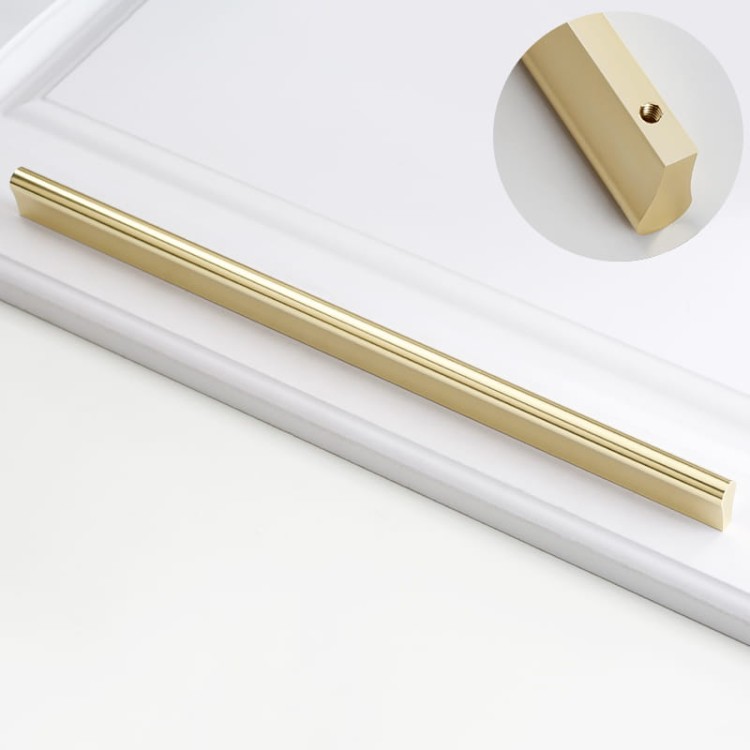 Möbelgriff Anta – schlichter Frontmontage-Griff in Schwarz und gebürstetem Gold, Größen 96, 128, 192, 320, 576 und 960 mm. Modern für Küchenmöbel, Kommoden, Schränke und Bäder – egriffe.at