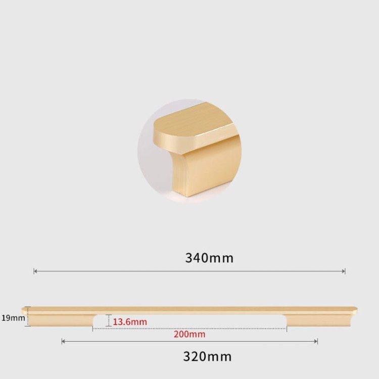 Möbelgriff Novo – klassischer Aufsatzgriff in Schwarz oder gebürstetem Gold, Größen 96–768 mm. Im modernen Glamour-Stil, für Küchenschränke, Kommoden und Schreibtische – egriffe.at