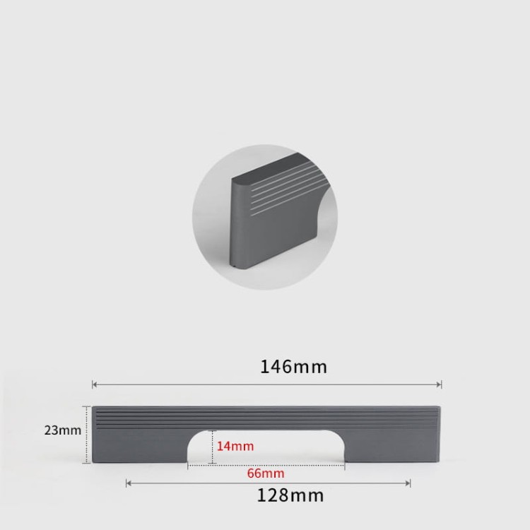 Szary popielaty uchwyt do mebli Vista, rozstaw 128 mm w stylu minimalistycznym