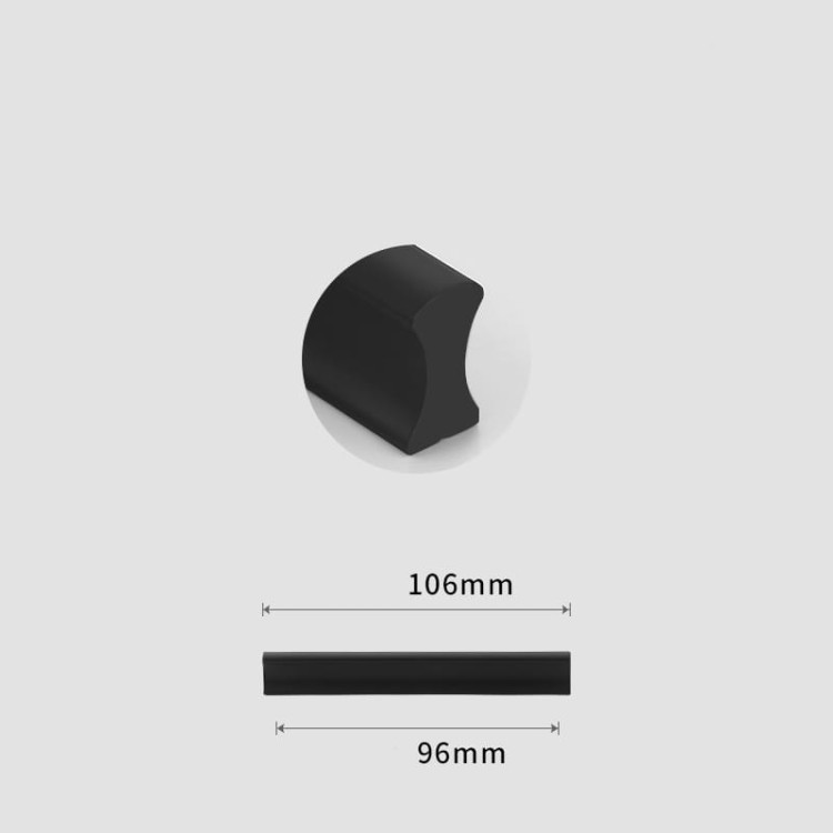 Möbelgriff Fava – mattschwarzer, pulverbeschichteter Aluminiumgriff im modernen Loft-Stil. Längen 96–960 mm, ideal für Küchenfronten, Badmöbel, Schränke und Schubladen – egriffe.at