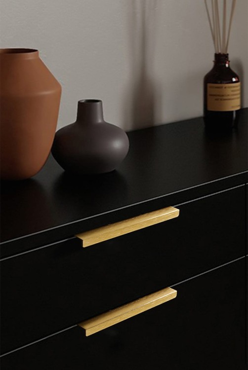 Möbelgriff Lonia – Kantengriff im Industrial-, Loft-, Modern- und Skandi-Stil in Schwarz, Grau, gebürstetem Gold und Champagnergold. Größen 96, 128, 160, 192, 224 und 800 mm – egriffe.at