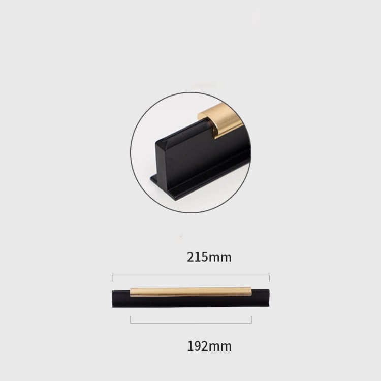 Möbelgriff Polvo – schwarzer Griff mit eleganter goldener Einlage im modernen Glamour-Stil. Erhältlich in 96, 128, 160, 192, 320 und 448 mm. Ideal für Küchenmöbel, Schubladen, Schränke und Kommoden – egriffe.at