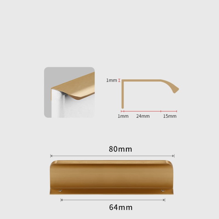 Möbelgriff Antonio – Kantengriff mit ergonomisch abgerundeter Front in gebürstetem Gold, Kaffeegold, Schwarz, Weiß und Grau. Ideal für moderne Küchen- und Wohnmöbel – egriffe.at