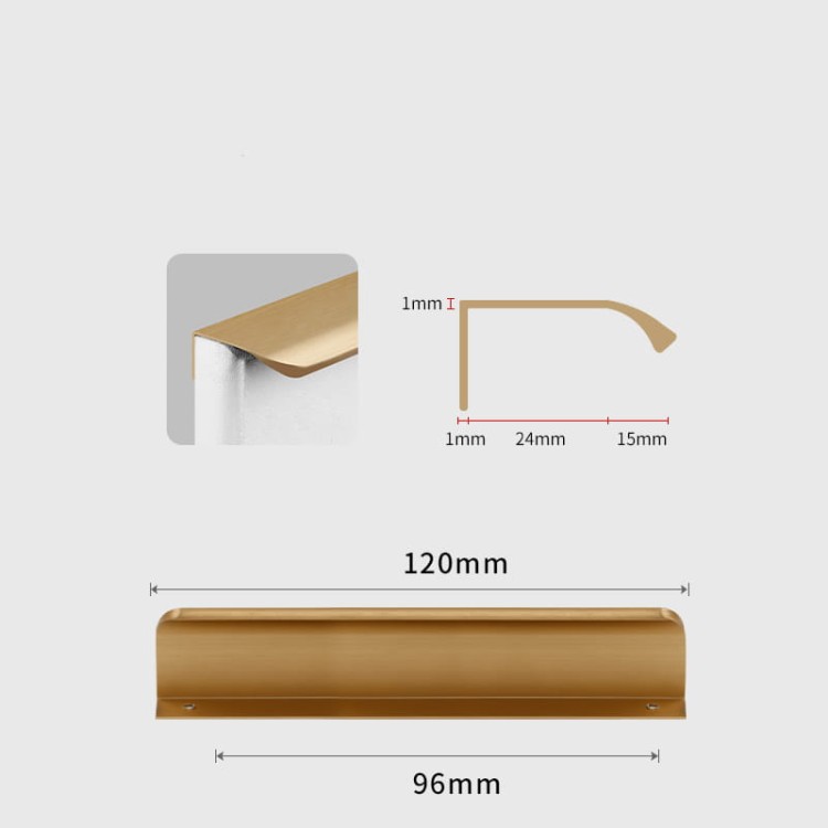 Möbelgriff Antonio – Kantengriff mit ergonomisch abgerundeter Front in gebürstetem Gold, Kaffeegold, Schwarz, Weiß und Grau. Ideal für moderne Küchen- und Wohnmöbel – egriffe.at