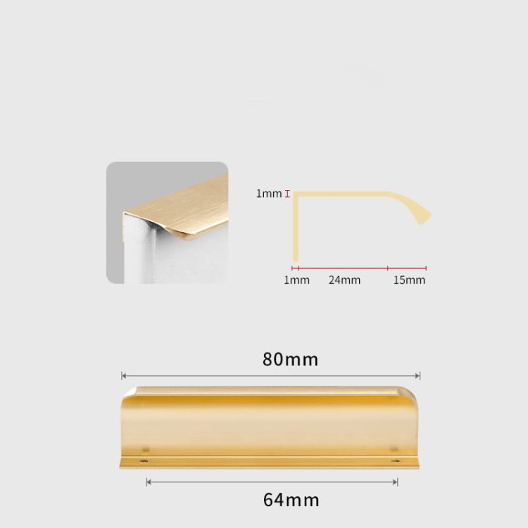 Möbelgriff Antonio – Kantengriff mit ergonomisch abgerundeter Front in gebürstetem Gold, Kaffeegold, Schwarz, Weiß und Grau. Ideal für moderne Küchen- und Wohnmöbel – egriffe.at