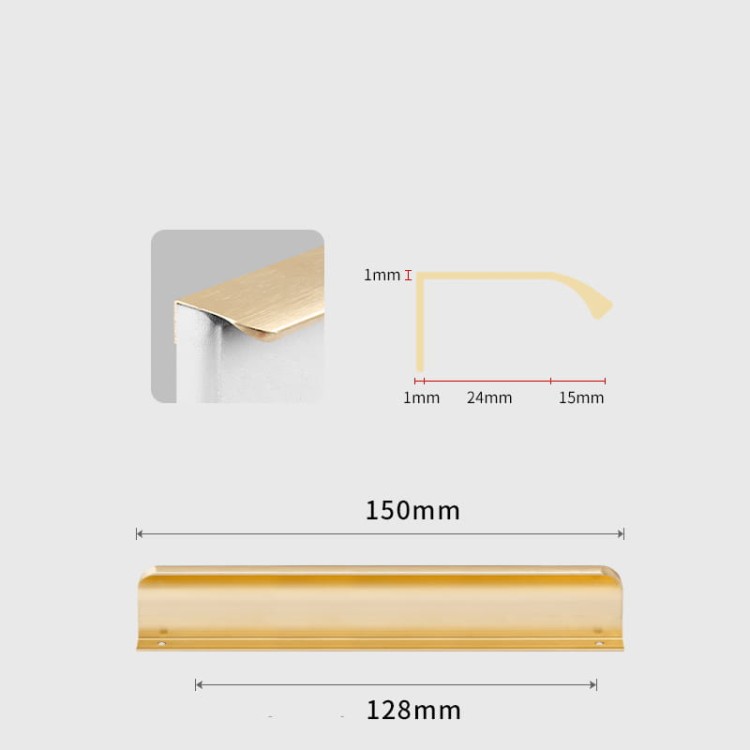 Möbelgriff Antonio – Kantengriff mit ergonomisch abgerundeter Front in gebürstetem Gold, Kaffeegold, Schwarz, Weiß und Grau. Ideal für moderne Küchen- und Wohnmöbel – egriffe.at