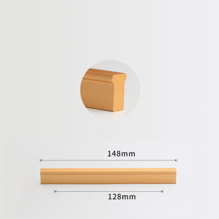 Möbelgriff Jimba – rechteckiger linearer Aluminiumgriff in Schwarz, gebürstetem Gold und Champagnergold. Lochabstände: Einzelbohrung, 96, 128, 192, 320, 576 und 768 mm – egriffe.at