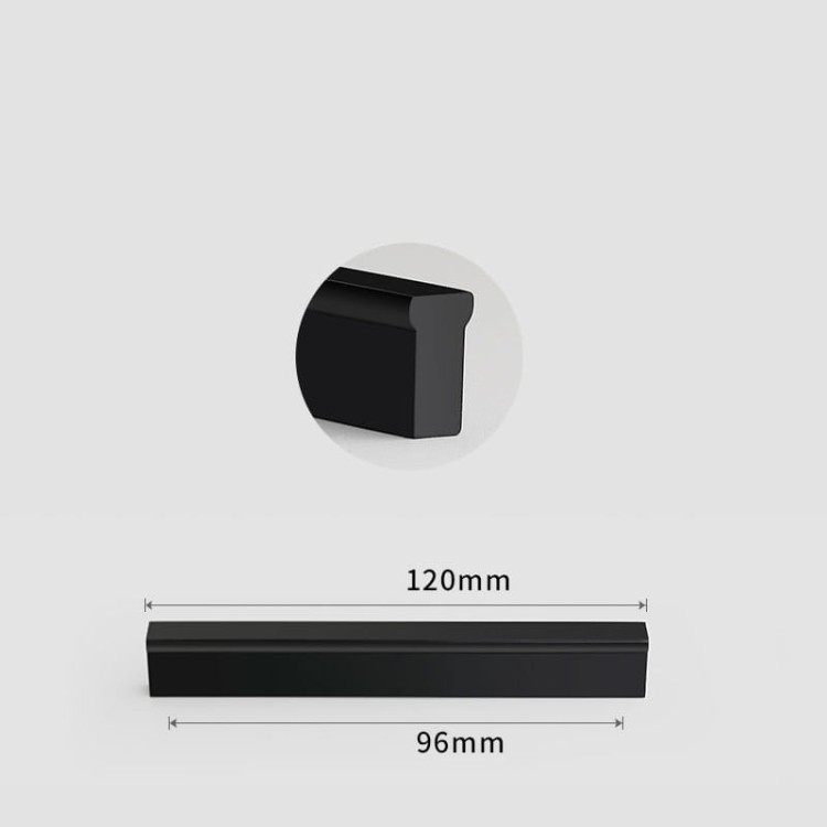 Möbelgriff Jimba – rechteckiger linearer Aluminiumgriff in Schwarz, gebürstetem Gold und Champagnergold. Lochabstände: Einzelbohrung, 96, 128, 192, 320, 576 und 768 mm – egriffe.at