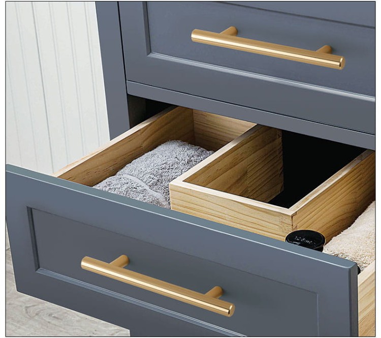 Möbelgriff Uno – T-Bar-Griff mit rundem Profil in Schwarz und gebürstetem Gold. Erhältlich als T-Bar-Knopf sowie in 96, 128, 160, 256, 512 und 850 mm – egriffe.at