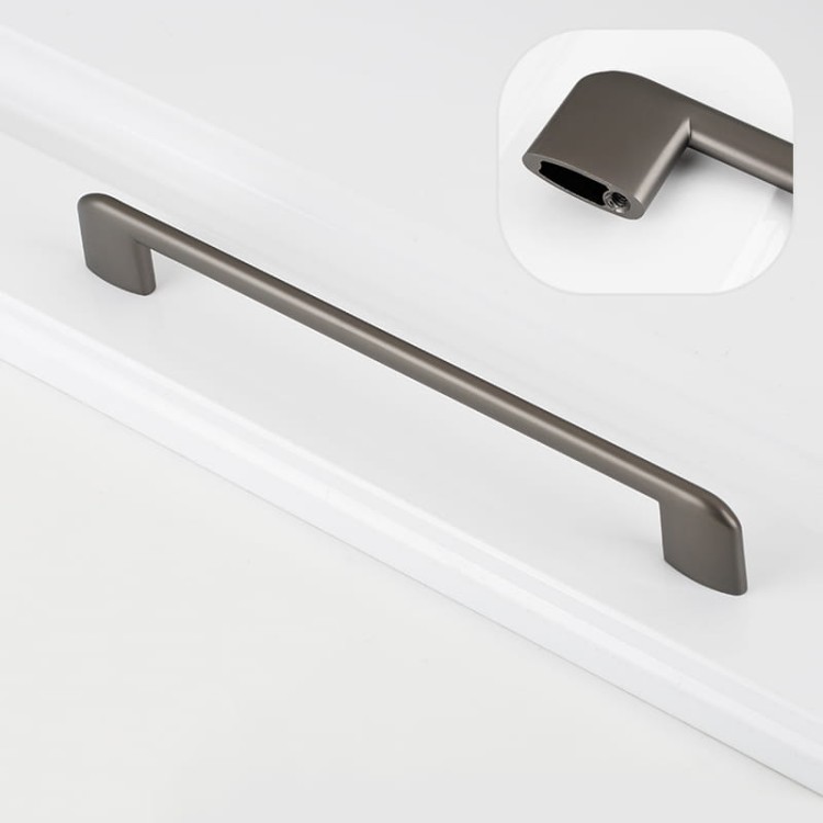Möbelgriff Sabalo – moderner minimalistischer Griff für Küchenschränke, Schubladen, Kommoden und Badmöbel in Schwarz, gebürstetem Gold, gebürstetem Nickel und Perlgrau. Größen 128, 160, 192 und 256 mm – egriffe.at