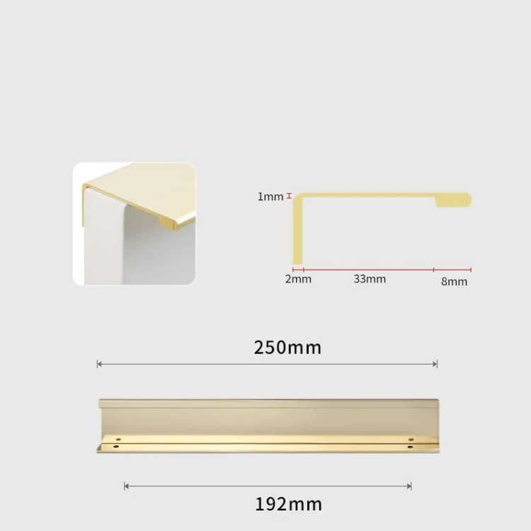 Eleganter gebürsteter goldener Tres-Möbelgriff mit 192 mm Lochabstand – technische Zeichnung mit Abmessungen