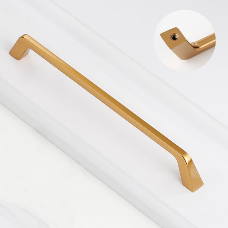 Möbelgriff Amarito – moderner Aufsatzgriff für Schränke und Schubladen in gebürstetem Gold, Schwarz, Perlgrau, gebürstetem Nickel, hellem Sandschwarz und Sandgold. Schlichter Küchengriff – egriffe.at.