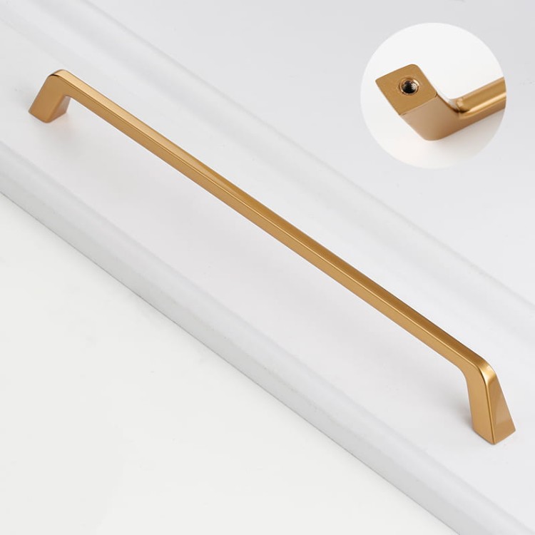 Möbelgriff Amarito – moderner Aufsatzgriff für Schränke und Schubladen in gebürstetem Gold, Schwarz, Perlgrau, gebürstetem Nickel, hellem Sandschwarz und Sandgold. Schlichter Küchengriff – egriffe.at.