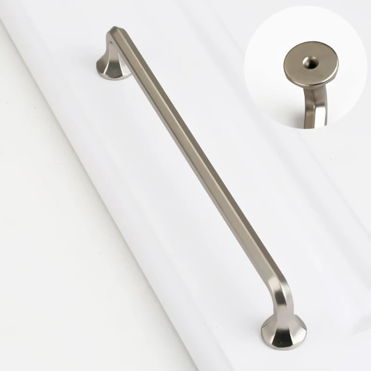 Langer, länglicher Grillo-Schrankgriff aus gebürstetem Nickel mit Möbelknopf, 320 mm