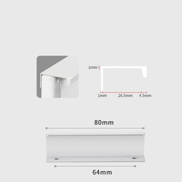 Set aus weißen Dimas-Kantengriffen für Möbel in verschiedenen Größen, 64 mm