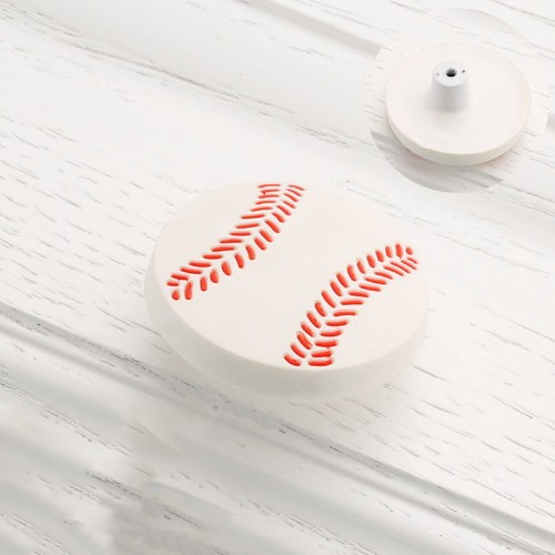 Biała gałka meblowa Baseball z czerwonym szwem w kształcie piłki do baseballu do pokoju dziecka