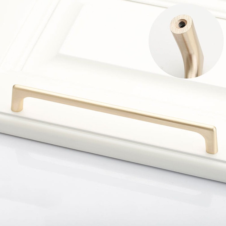 Möbelgriff Loma – schlichter Griff und runder Knopf in gebürstetem Gold, Größe 192 mm, für Schränke und Schubladen, erhältlich im Shop egriffe.at