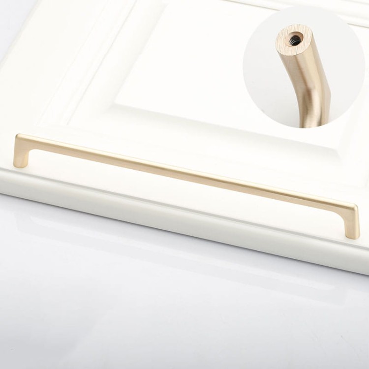 Möbelgriff Loma – schlichter Griff und runder Knopf in gebürstetem Gold, Größe 320 mm, für Schränke und Schubladen, erhältlich im Shop egriffe.at