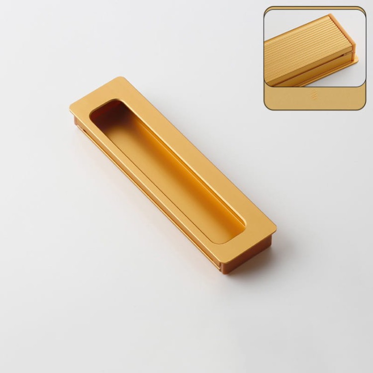 Möbelgriff Olivos – länglicher eingelassener Griff für Schränke und Schubladen in Gold, Größe 120 mm, erhältlich im Shop egriffe.at
