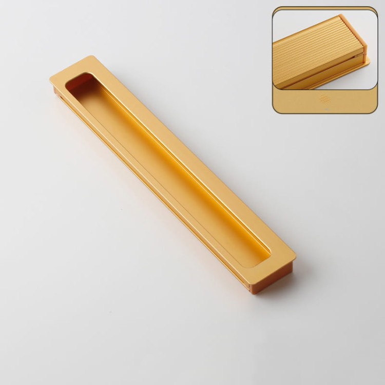 Möbelgriff Olivos – länglicher eingelassener Griff für Schränke und Schubladen in Gold, Größe 200 mm, erhältlich im Shop egriffe.at