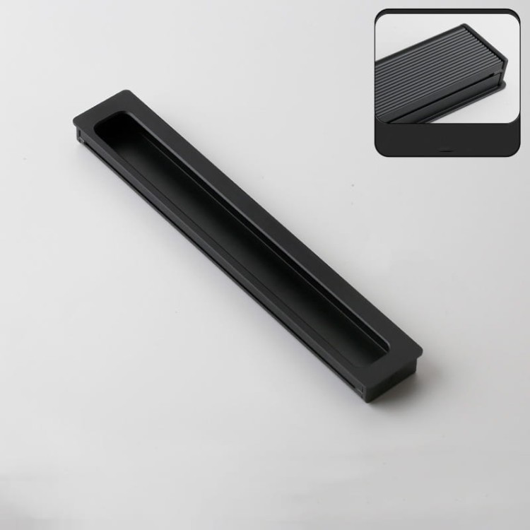 Schwarzer Einlass-Möbelgriff Olivos mit einer Länge von 200 mm.