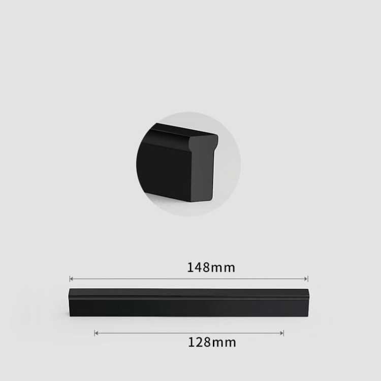 Möbelgriff Jimba – rechteckiger linearer Aluminiumgriff in Schwarz, gebürstetem Gold und Champagnergold. Lochabstände: Einzelbohrung, 96, 128, 192, 320, 576 und 768 mm – egriffe.at