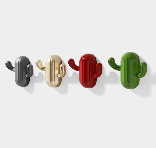 Wieszak ścienny Cactus – zabawny i nowoczesny, idealny do przedpokoju, kuchni, łazienki i pokoju dziecięcego Solidny, łatwy w montażu Dostępne kolory: złoty, czerwony, zielony, szary