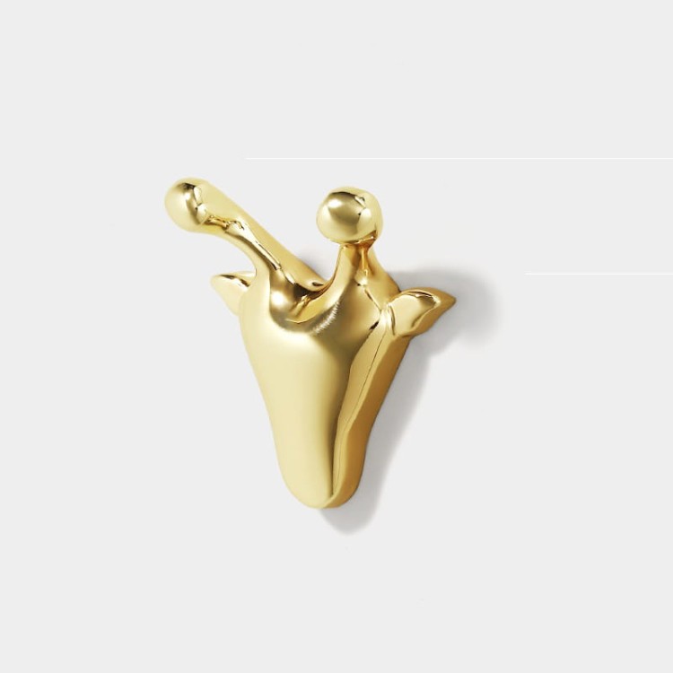 Moderner Wandhaken Adela mit außergewöhnlicher Form. Ideal für Kinderzimmer, Bad, Küche oder Büro. Einfache Montage, Schrauben im Set. Farben: Gold, Perlschwarz, Mattschwarz, Gelb und Blau.