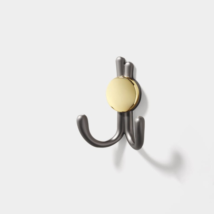 Wandhaken Rosa mit Doppelhaken und dekorativen diamantartigen Enden. Elegant, feuchtigkeitsbeständig, in vielen Gold-, Schwarz-, Silber- und Grautönen erhältlich – für Zuhause und gewerbliche Innenräume.