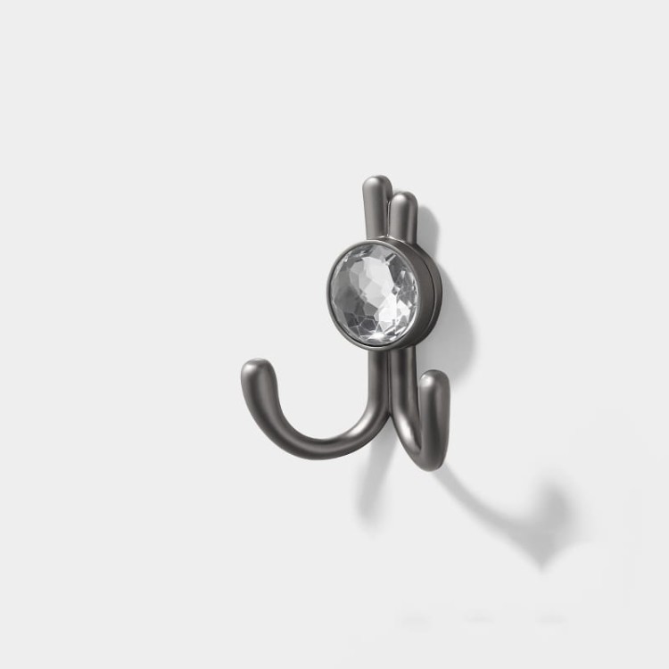 Wandhaken Rosa mit Doppelhaken und dekorativen diamantartigen Enden. Elegant, feuchtigkeitsbeständig, in vielen Gold-, Schwarz-, Silber- und Grautönen erhältlich – für Zuhause und gewerbliche Innenräume.