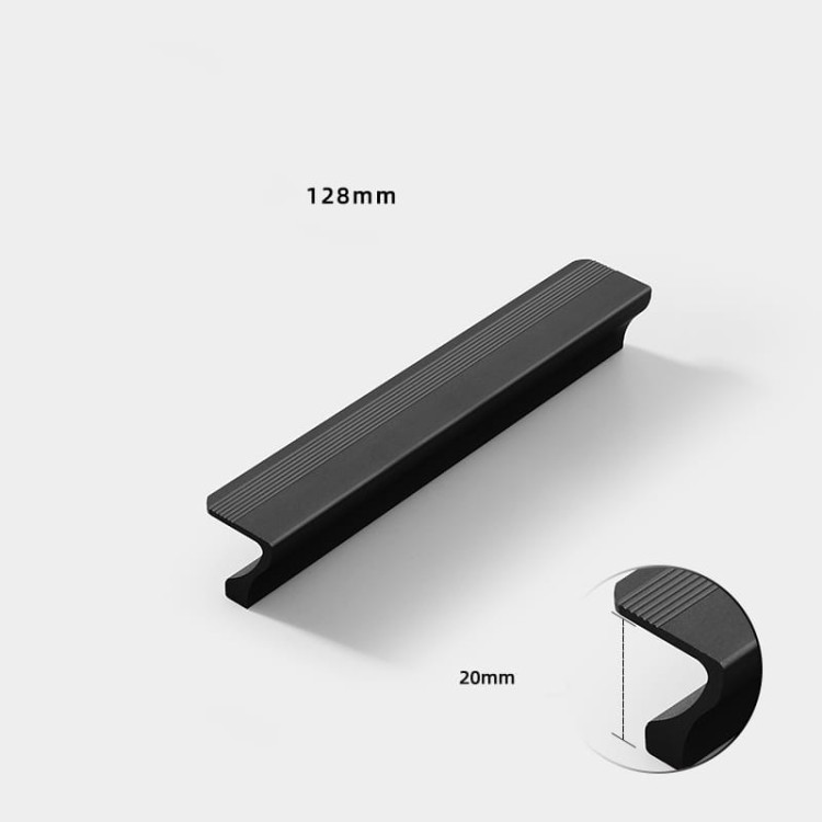 Möbelgriff Morro aus Aluminium in Mattschwarz, Grau und Champagnergold. Größen 96, 128, 192 und 320 mm. Moderner, loftiger, industrieller und minimalistischer Stil – für Küche, Bad, Schränke und Kommoden.
