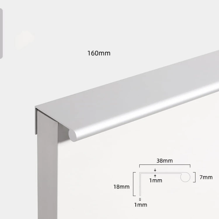 Nowoczesny srebrny uchwyt krawędziowy Bravo, rozstaw 160 mm do szuflad